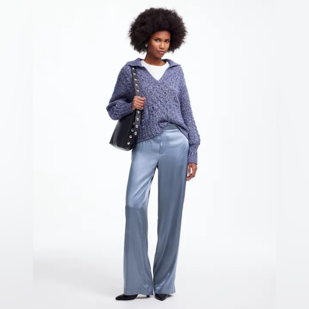 Madewell Satin Wide-Leg Pants in Steel Blue